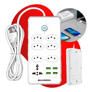 Extensão Régua Elétrica 7 Tomadas Com 4 Usb Bivolt 110v/220v Cor Branco 127v/220v Beijamin Filtro De Linha Regua De Energia Extensão Régua Elétrica 7 Tomadas Com 4 Usb Bivolt 110v/220v Cor Branco 127v/220v Beijamin Filtro De Linha Regua De Energia