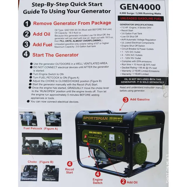Planta Eléctrica Sportsman Gen 4000 Watts Pico Y 3.500 W Nom