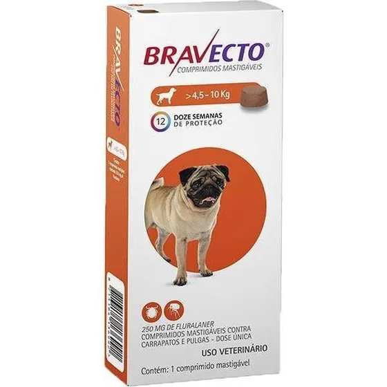 Bravecto Carrapatos Antipulgas Cães De 4,5 A 10 Kg Msd 250mg
