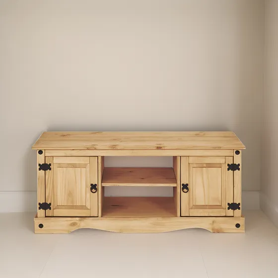 Rack Aparador En Madera Maciza Linea Mexicana Dos Puertas Color Marrón
