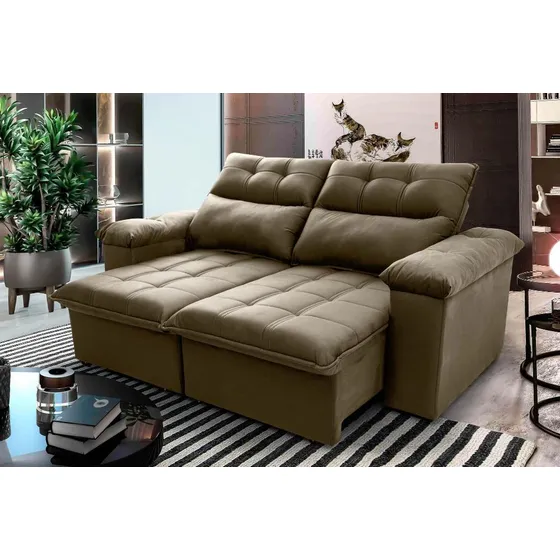 Sofá Retrátil Reclinável Verona 1,80m Suede Velut Bege Molas no Assento - King House