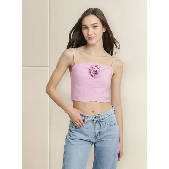 Blusa Top Sybilla Talla Xs Nuevo Rosado Con Flor