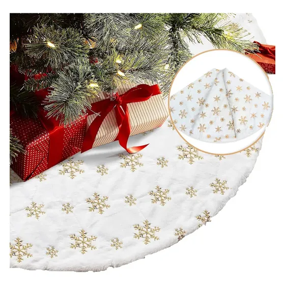 Falda Piede Árbol Navidad 122cm Felpa Decoración Nieve Dorad