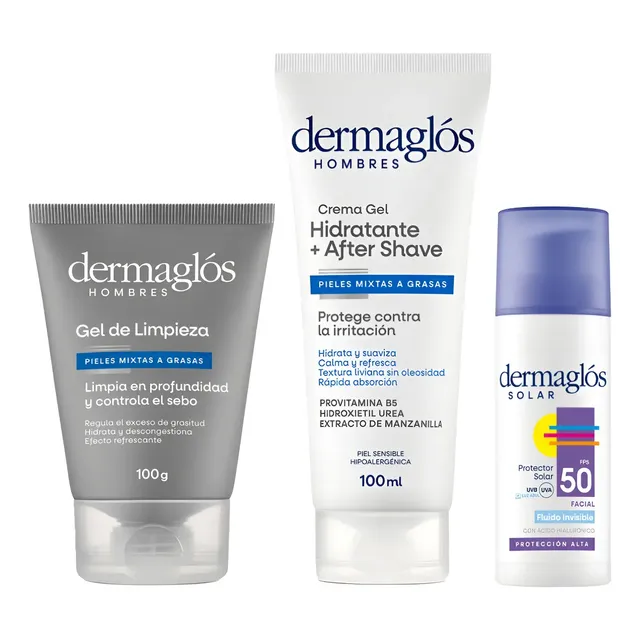Combo Dermaglós Facial Hombres Limpieza Y Protector Solar