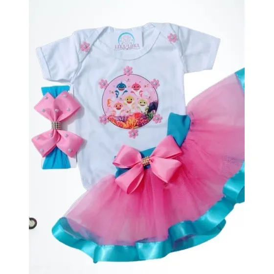 Conjunto Aniversário Mesversário Tema Baby Shark Rosa