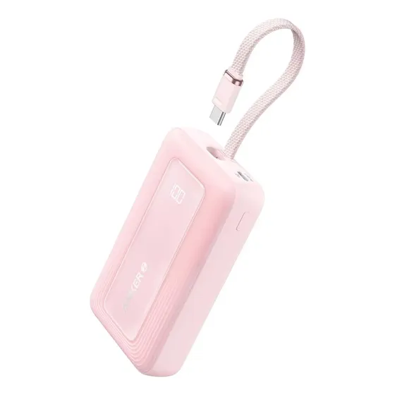 Cargador Portátil Power Bank Anker Zolo, 20000mah 30W Carga Rápida, Batería Externa con Cable USB-C,Para iPhone 17/15/16, iPad, Macbook, GalaxyS24 S23 S22 S21 y Más, Color Rosa