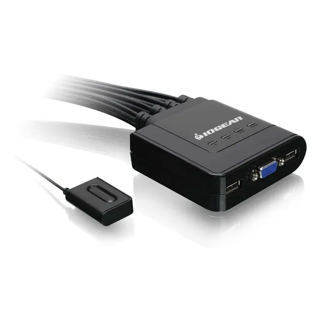 Iogear - Conmutador Kvm Usb De 4 Puertos Con Cables Y Mando