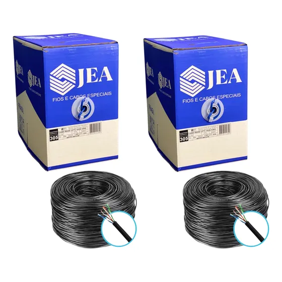 Kit C/ 2 Caixas Cabo De Rede Rj45 Cat5 Cftv Preto - 305m
