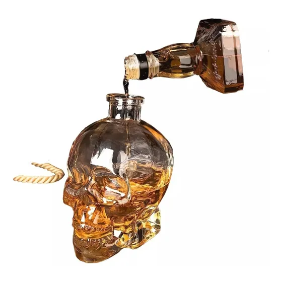 Whiskera Calavera Licorera Decantador 4 Copas Cristal 