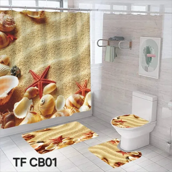 Cortina De Baño Juego Completo 4 Pieza