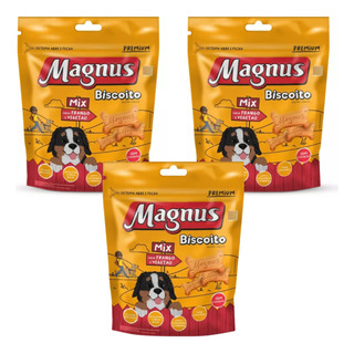 Kit Com 3 Magnus Biscoito Mix Cães Adultos 1kg Kit Com 3 Magnus Biscoito Mix Cães Adultos 1kg