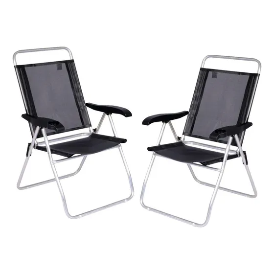 Set de 2 sillas altas reclinables Boreal con portavasos de playa, color negro