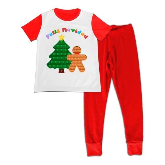 Pijama Manga Corta Niño Niña Pop It Feliz Navidad Navideña 