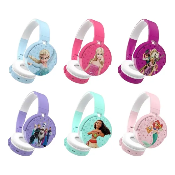 Fone Infantil Colorido Princesas Bluetooth Sem Fio C/ Ajuste