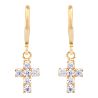 Brinco De Argola Com Cruz De Zircônia Banhado A Ouro Brinco De Argola Com Cruz De Zircônia Banhado A Ouro
