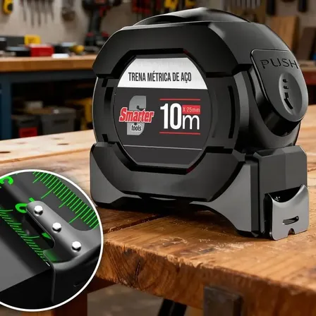 Fita Métrica 10 Metros 25mm Trena Profissional De Aço Automática Cor Verde Fluorescente Retrátil Trava Ferramenta Manual Smarter Tools