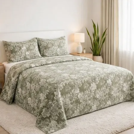 Cobre Leito Queen Kit 3pç Colcha Dupla Face Bouti Estampada