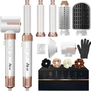 7 En 1 Secadora Cabello Pelo Difusor Profesional Cepillo Secador Plancha Rizadora Alaciadora 3 Velocidades Del Viento Y 3 Temperaturas Frio Y Caliente Con Iones Color Blanco