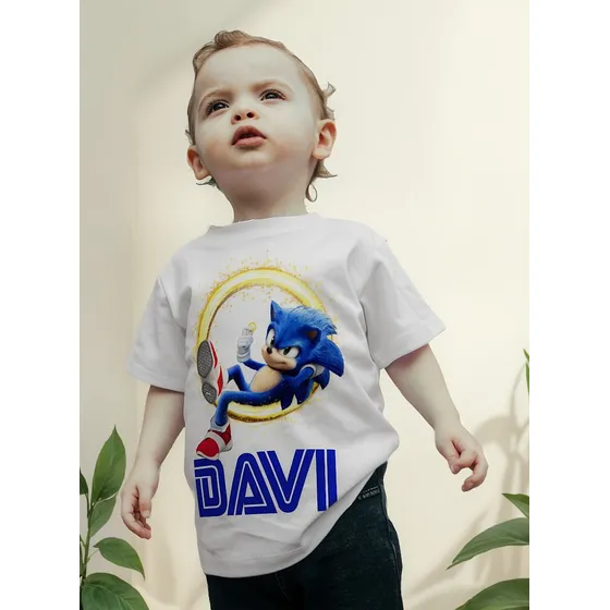 Camiseta Camisa Infantil Sonic Relâmpago Geek Nome Personali