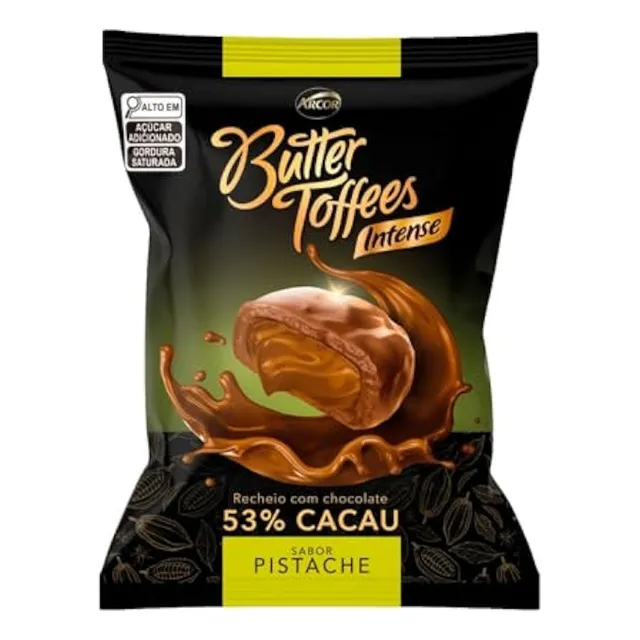 Bala Butter Toffees 90g Pistache Recheio Chocolate 53% Cacau