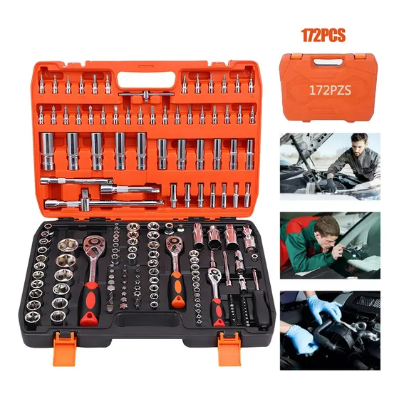 Jogo De Ferramentas 172 Peças Manual Kit Chaves Profissional.jogo De Chave Allen Catraca Ferramentas 172 Peças Aço Cr-v,kit 172 Soquete 1/2,1/4 E 3/8 Polegadas,aço Crv Profissional Chave Catraca Carro