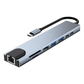 Adaptador Hub Usb Tipo C 8 Em 1 Para Notebook E Pc Hdmi Rj45 Adaptador Hub Usb Tipo C 8 Em 1 Para Notebook E Pc Hdmi Rj45