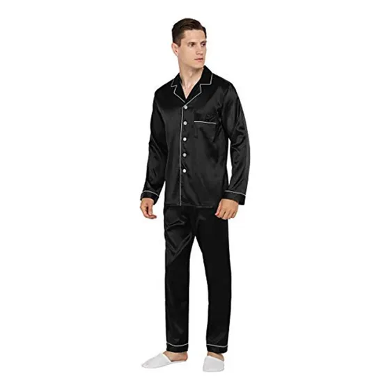 Conjunto De Pijama De Seda De Manga Larga Para Hombre