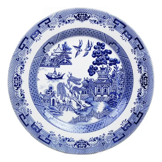 Juego De 12 Platos Trinches Extendidos De Cerámica Decorado Color Azul Plato Trinche 26 Cm