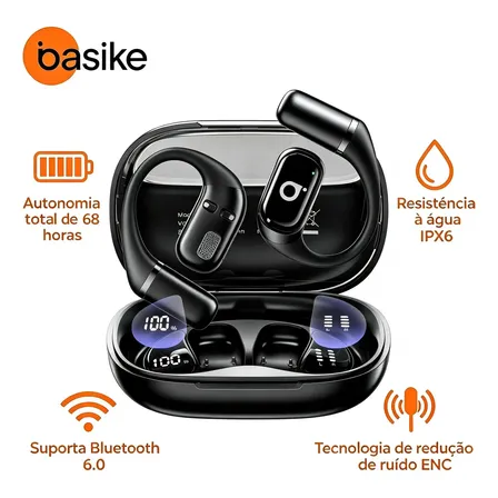 Basike Fone De Ouvido Bluetooth 6.0 Esportivo Ows Com Gancho Anticair, Confortável, 68h Bateria, Ipx6 À Prova D'água, Enc Chamada, Conexão Estável, Visor Led Para Academia, Corrida, Ciclismo, Jogos