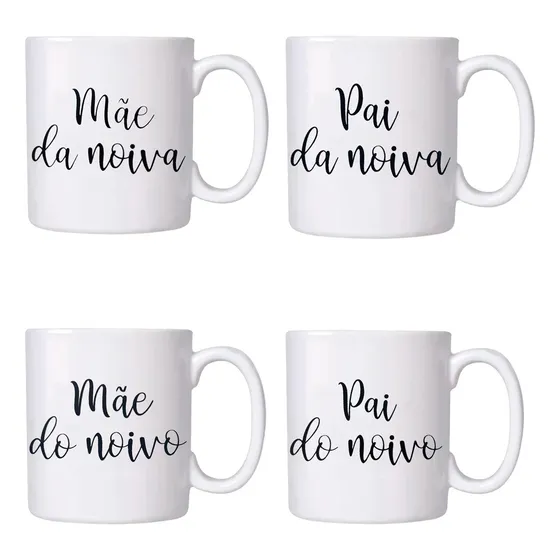 Kit De 4 Canecas 310ml Pai E Mãe Do Noivo E Noiva Casamento 