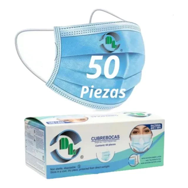 50 Cubrebocas DL Tricapa Quirurgico Tapabocas Mascarilla Azul Caja con 50 piezas