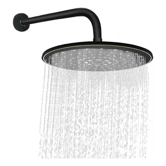 Regadera Lujo Ducha Negra Con Dorado En Abs 23cm + Tubo Acabado Mate Color Negro - Dorado