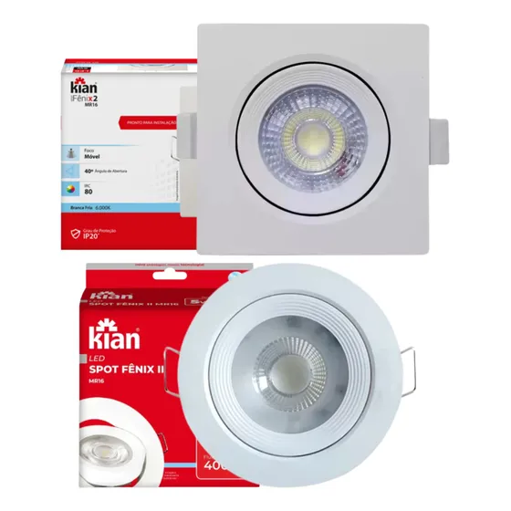 Kit 5 Spot Led 5w Branco Frio Quadrado/redondo Embutir Gesso