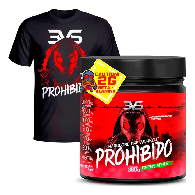 Pré Treino Prohibido C\ 8 Ingredientes 360g + Camiseta Preta
