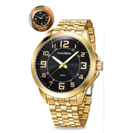 Relógio Mondaine Masculino Quartz Lançamento Pulso Original  Dourado Preto