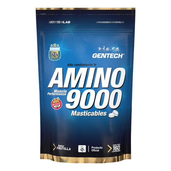 Amino 9000 Gentech 160 Comp. Masticables. Bcaa + Esenciales. Sabor Frutilla