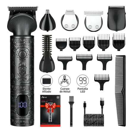 All-in Barbeador Eletrico Aparador De Pelos 6-em-1 Aparelho De Barbear Maquina De Cortar Cabelo Homen Shaver Barbar Nariz Corpo Maquina De Cortar Cabelo A Prova Da Agua B-0725 Preto Metal 127v