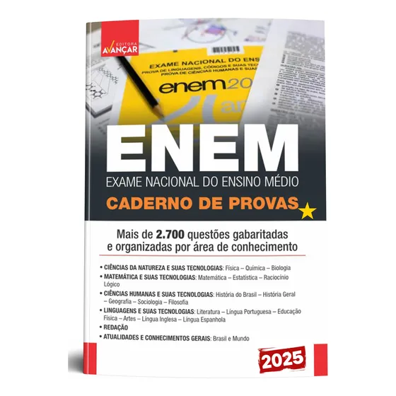 Apostila Enem 2025 - Caderno De Provas Anteriores - Editora Avançar