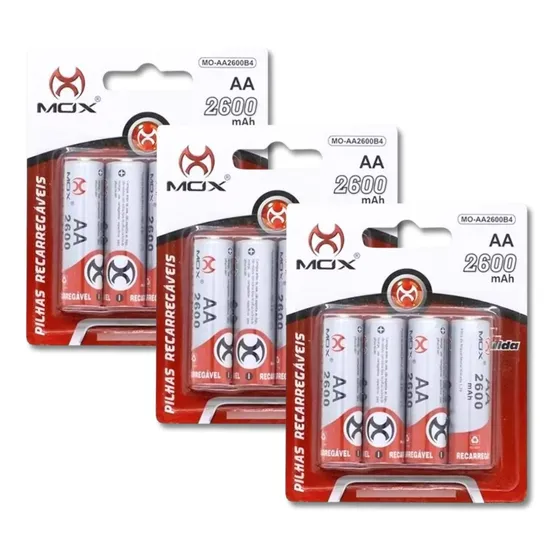 Kit 12 Pilhas Aa Recarregaveis 2a De Alta Capacidade Mox