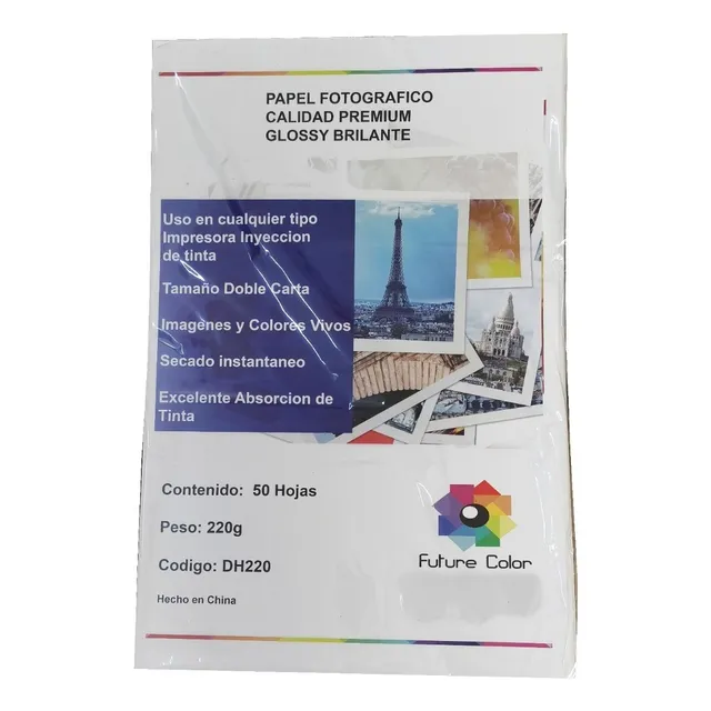 Papel Fotográfico Glossy Brillante Tabloide 220gr 150 Hojas Color Blanco