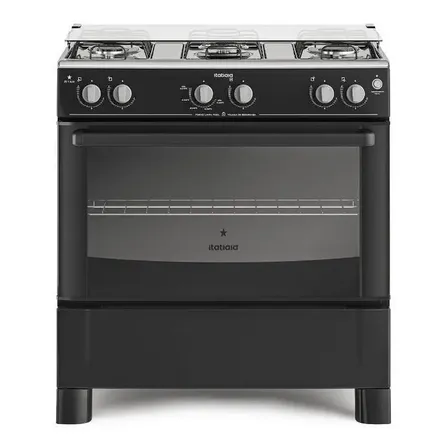 Fogão A Gás 5 Bocas Itatiaia Star Preto Com Forno E Tampa De Vidro 127/220v