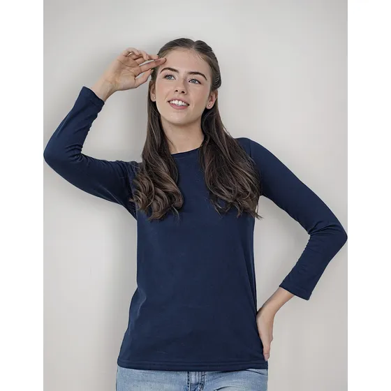 Remera Manga Larga Algodón Azul Mujer Despertarte
