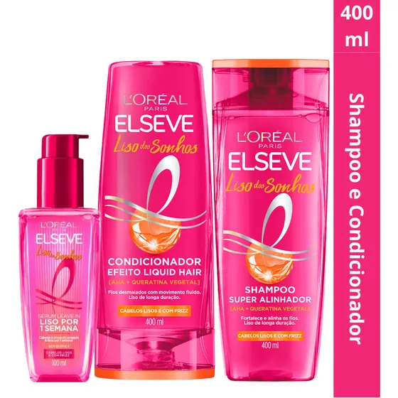 Kit Elseve Shampoo Condicionador Serum Liso Dos Sonhos