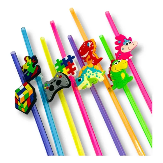 Set 8 Bombillas Para Niños Reutilizables Resistentes 23cm Color Pack 8 Dino/gamer