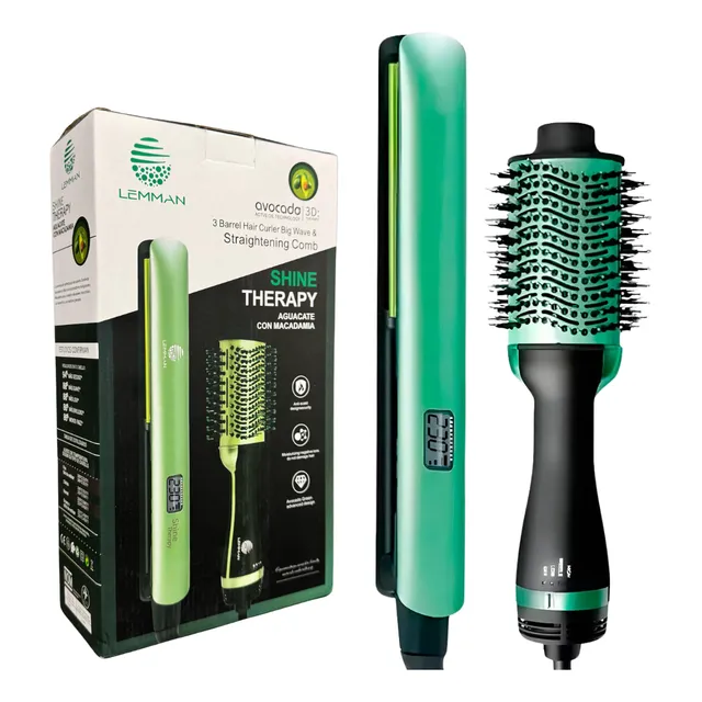 Combo Plancha Cabello Cepillo Secador Avocado Lemman