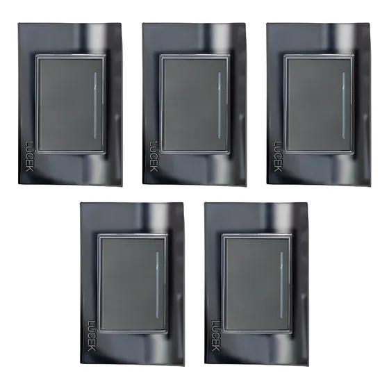 Kit 5 Placas 1 Apagador Sencillo Espejo Negro Lucek 16 A 250v Negro