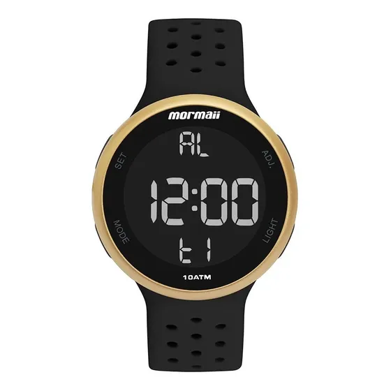Relógio Mormaii Digital Bisel Dourado MO7700AB/8D Pulseira Silicone