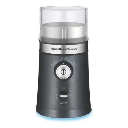 Moedor De Café Elétrico Hamilton Beach Ajustável Inox 150w Triturador Grãos Sementes Cuba Removível 127v Preto