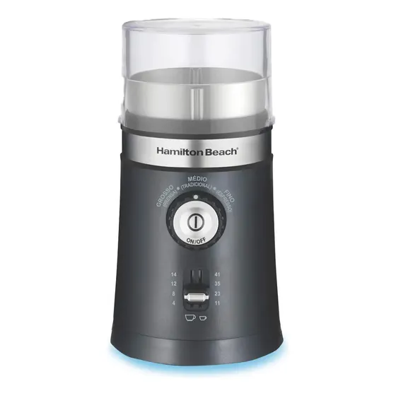 Moedor de Café Elétrico Hamilton Beach Ajustável Inox 150W Triturador Grãos Sementes Cuba Removível