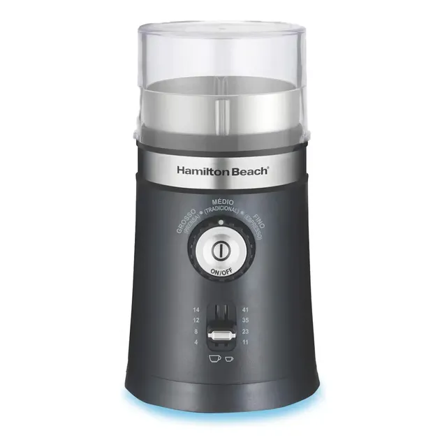 Moedor De Café Elétrico Hamilton Beach Ajustável Inox 150w Triturador Grãos Sementes Cuba Removível 127v Preto